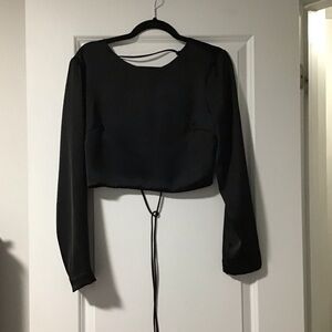 Black Open Back Tie Up Crop Top